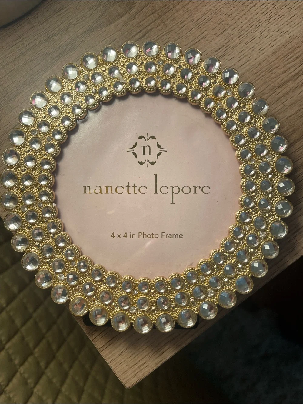 Nanette Lepore Gold and Clear Crystal Round Photo Frame. 4X4”